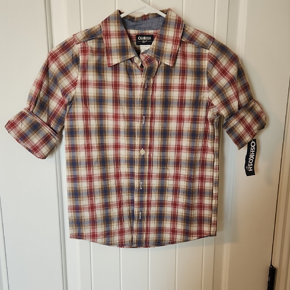 OshKosh B'gosh Red and Blue Casual Button Down Shirt